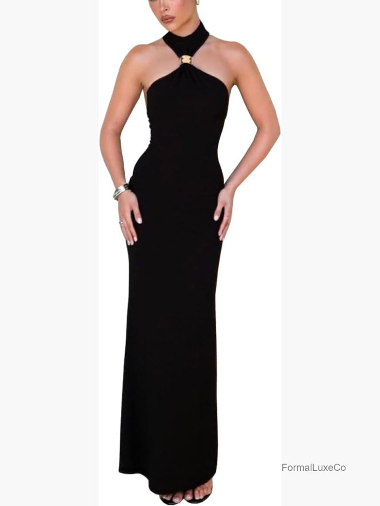 High Neck Bodycon Dress Sleeveless Back Slit Elegant Party Maxi Formal